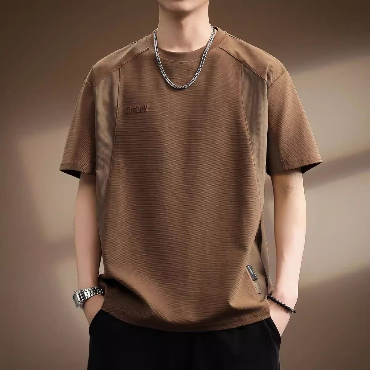 Short sleeved T-shirt, men's trendy pure cotton round neck clothing, student loose fitting Hong Kong style printed T-shirt, new summer