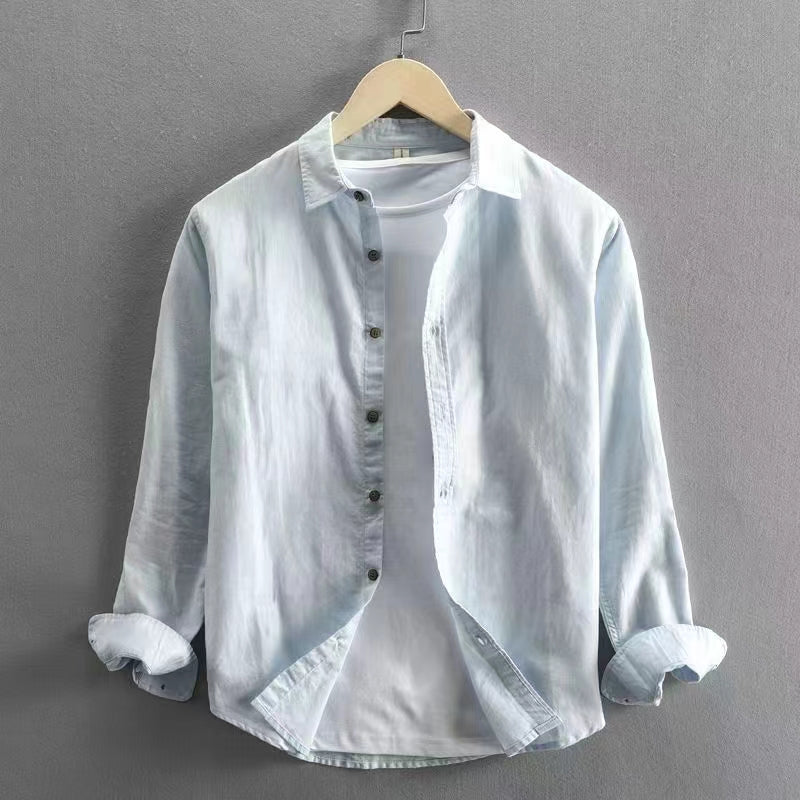 Men's long sleeved shirt with breathable and sweat absorbing pure cotton
