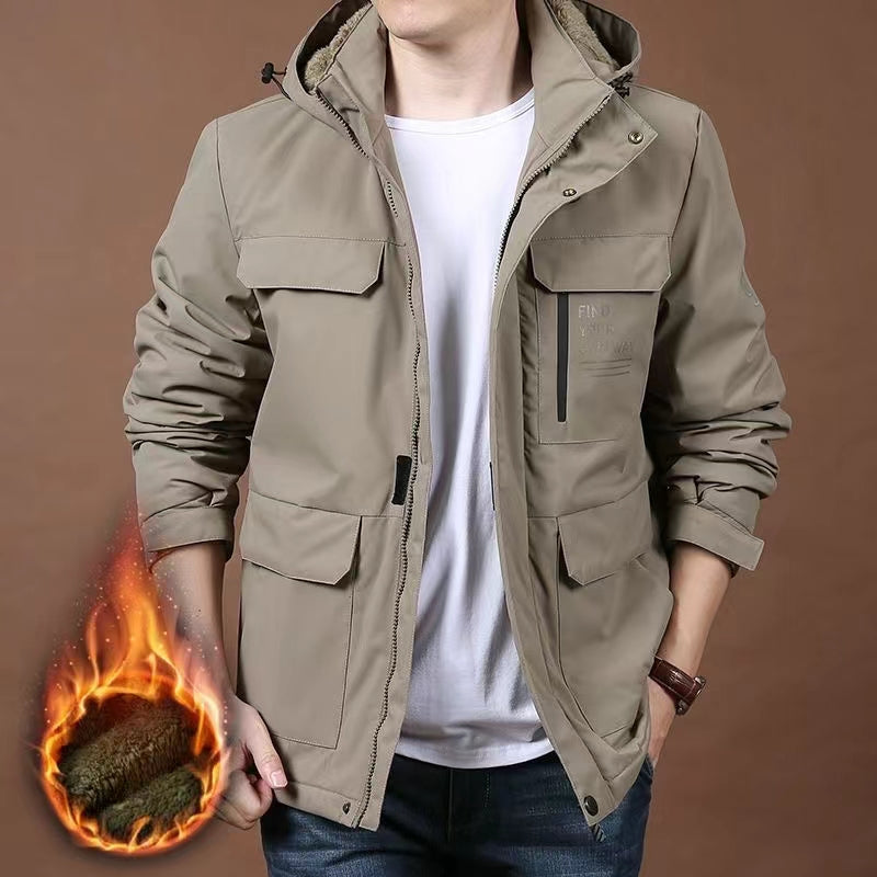 Men's windproof jacket with thickened fleece for warmth