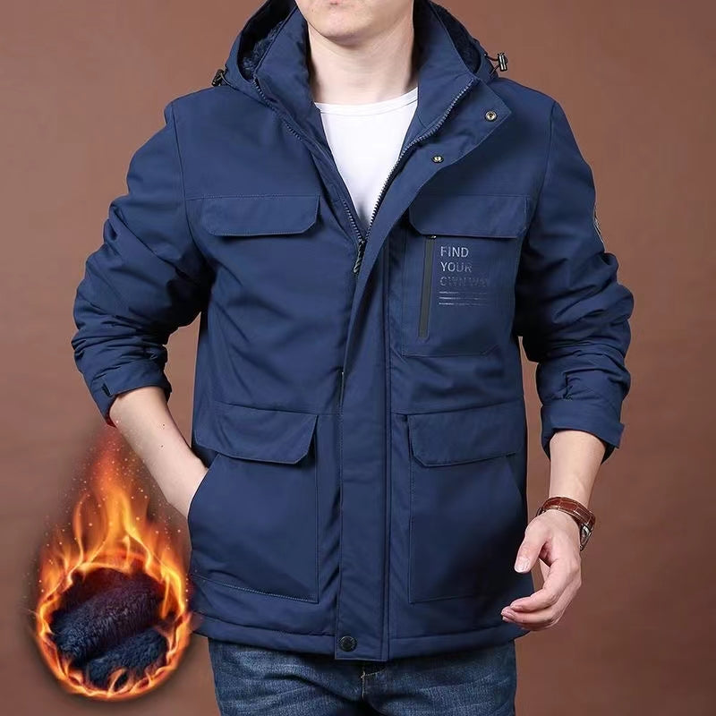 Men's windproof jacket with thickened fleece for warmth