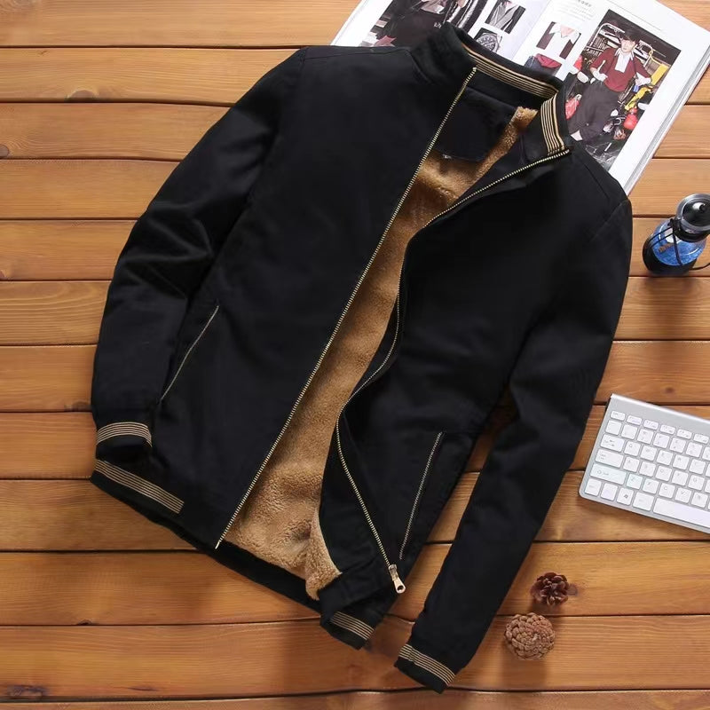 Men's windproof jacket with thickened fleece for warmth