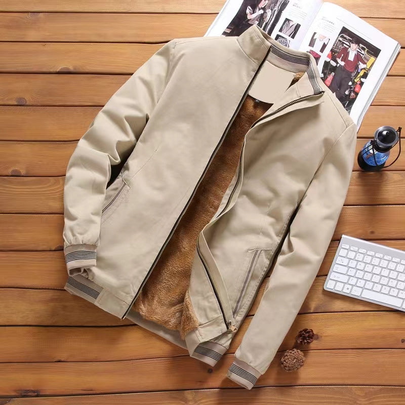 Men's windproof jacket with thickened fleece for warmth