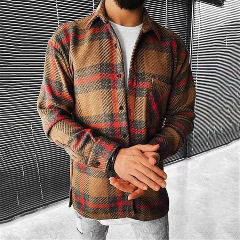Men's new long sleeved checkered shirt,