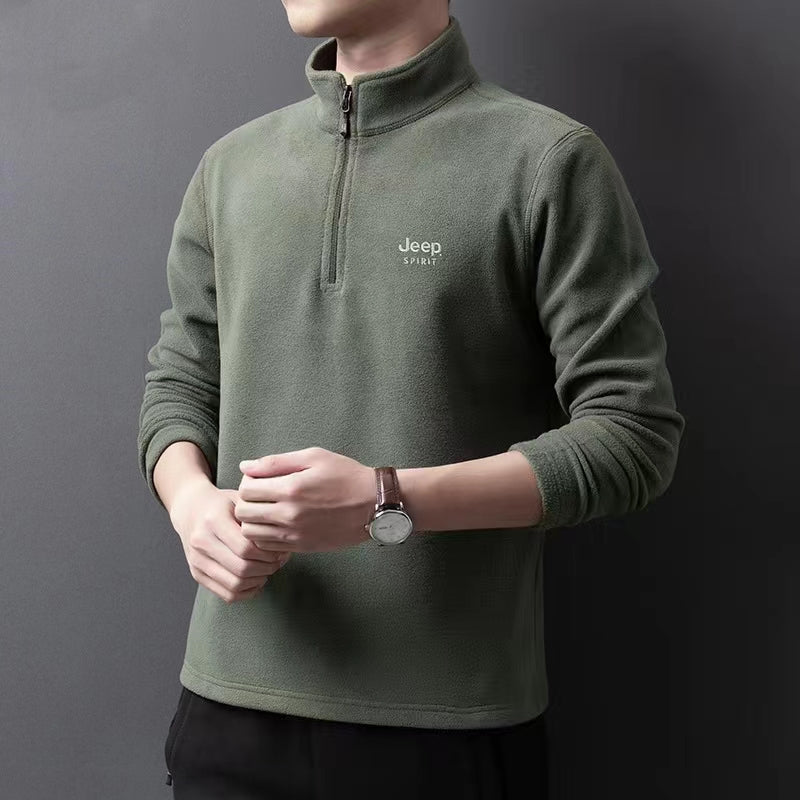 Men's casual fleece jacket with zipper for warmth, new pure cotton for comfort
