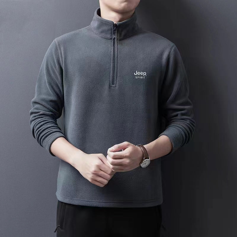 Men's casual fleece jacket with zipper for warmth, new pure cotton for comfort