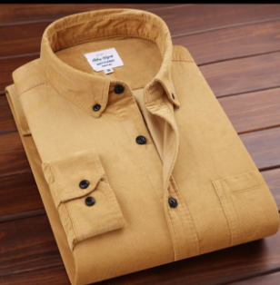 Men's casual long sleeved shirt made of gold velvet