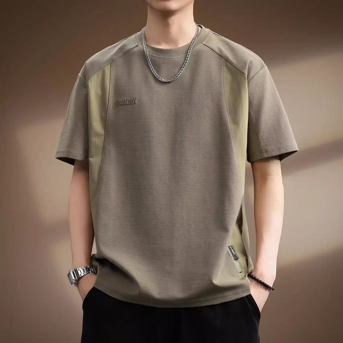 Short sleeved T-shirt, men's trendy pure cotton round neck clothing, student loose fitting Hong Kong style printed T-shirt, new summer