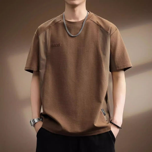 Short sleeved T-shirt, men's trendy pure cotton round neck clothing, student loose fitting Hong Kong style printed T-shirt, new summer