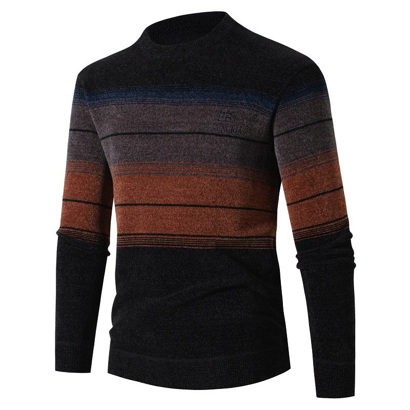 Winter men's chenille plush thick sweater men's striped middle-aged and young men's sweater trendy warm jacket