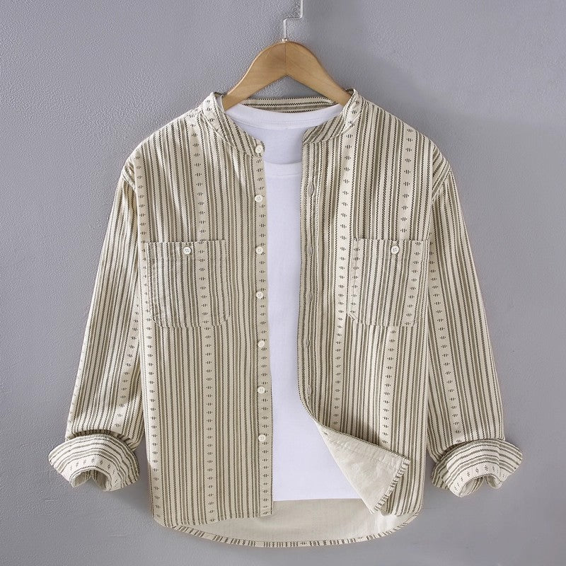 Men's Military Style New Men's Long Sleeve Slim Shirt Men's Long Sleeve Cotton Men's Shirt with Epaulets Double Pockets