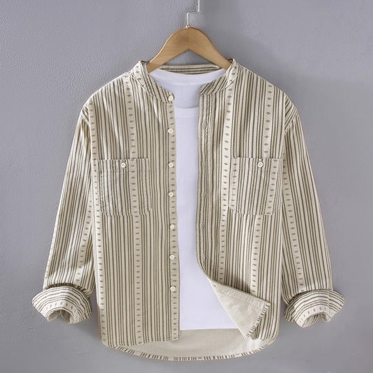 Men's Military Style New Men's Long Sleeve Slim Shirt Men's Long Sleeve Cotton Men's Shirt with Epaulets Double Pockets