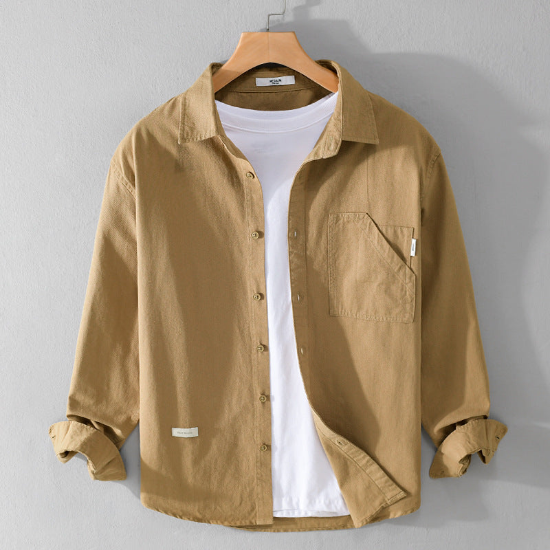 Men's Military Style New Men's Long Sleeve Slim Shirt Men's Long Sleeve Cotton Men's Shirt with Epaulets Double Pockets