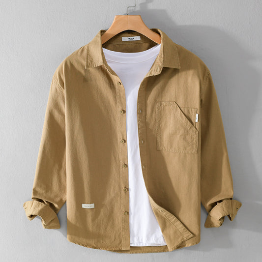 Men's Military Style New Men's Long Sleeve Slim Shirt Men's Long Sleeve Cotton Men's Shirt with Epaulets Double Pockets