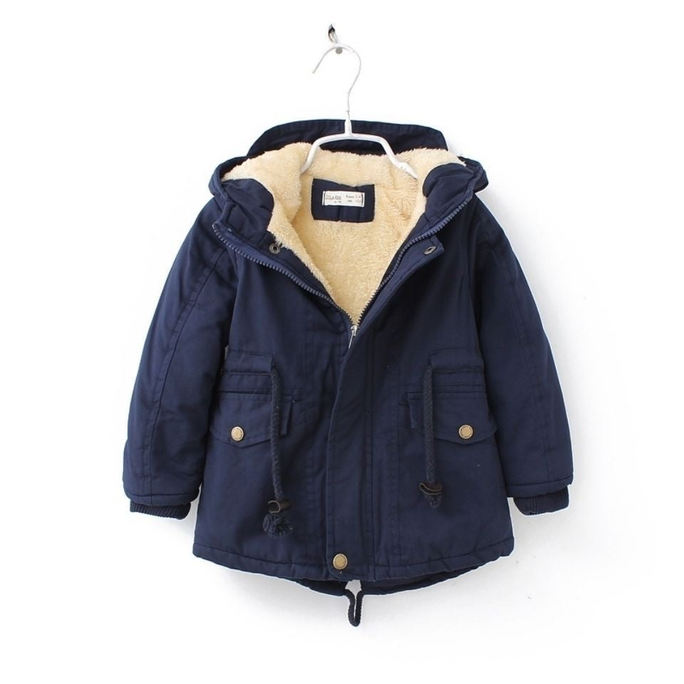 Children's clothing boys winter dress plus velvet thick jacket new winter girl cotton coat children's cotton jacket trench coat