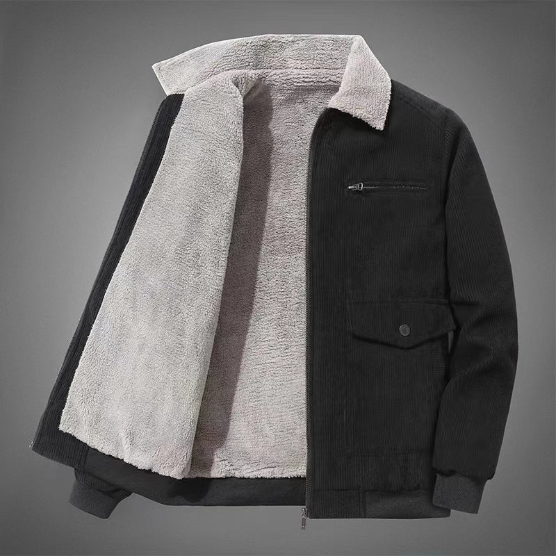 Men's plush and thick jacket, cotton jacket, corduroy for warmth and fashion