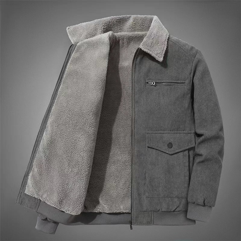 Men's plush and thick jacket, cotton jacket, corduroy for warmth and fashion