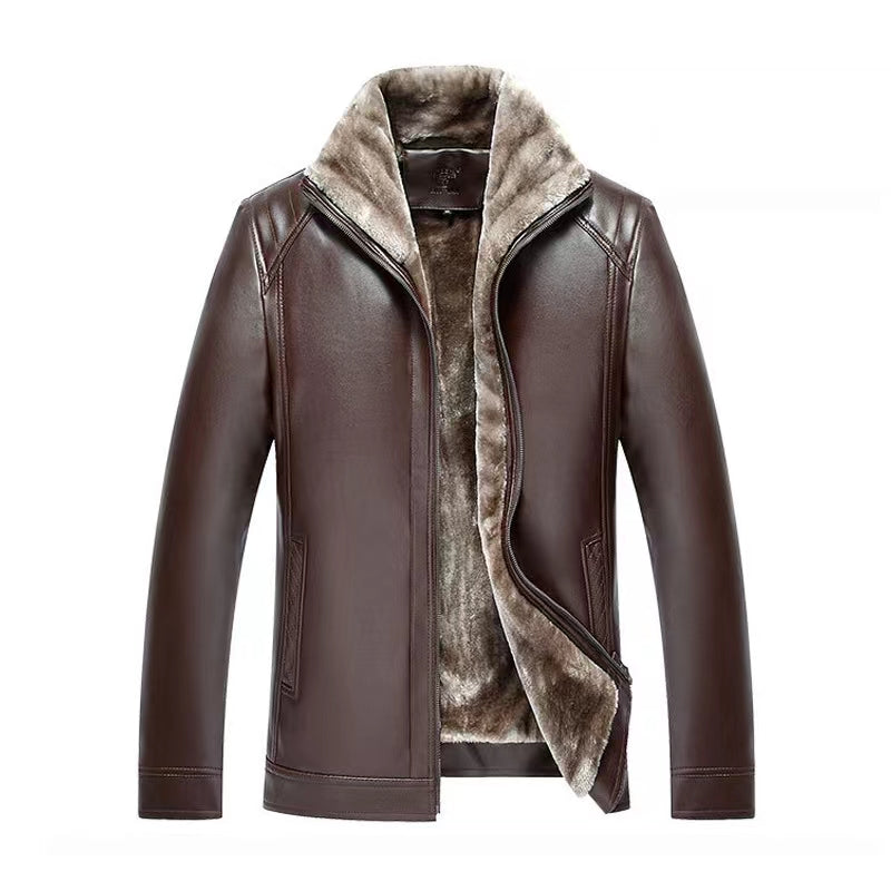 Men's plush thick PU jacket