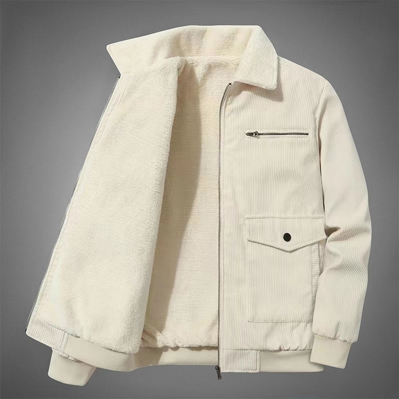 Men's plush and thick jacket, cotton jacket, corduroy for warmth and fashion