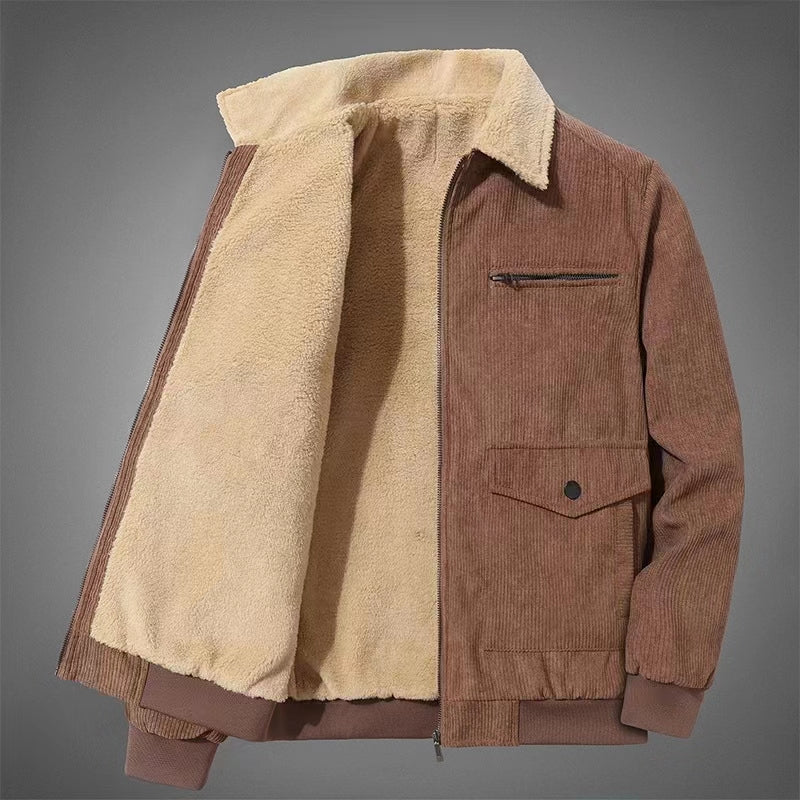 Men's plush and thick jacket, cotton jacket, corduroy for warmth and fashion