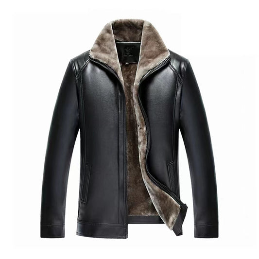 Men's plush thick PU jacket