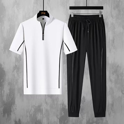 Men's Short sleeved Sports Set New Leisure and Fashion Pure Cotton Sweat-absorbing Set