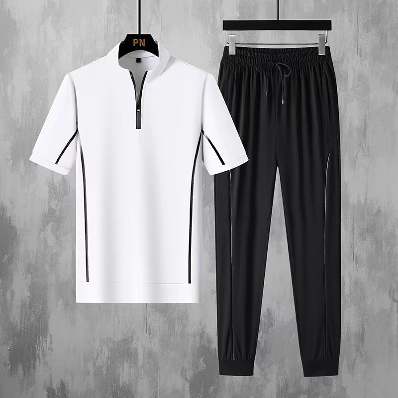 Men's Short sleeved Sports Set New Leisure and Fashion Pure Cotton Sweat-absorbing Set