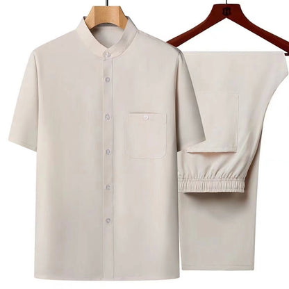 Men's Summer Short sleeved Sweat-absorbing and Breathable New Rice White Set