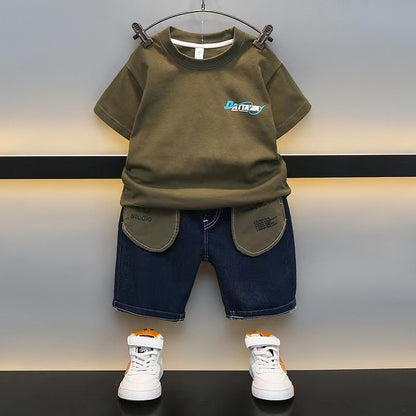 Boys' Summer Set Comfortable Pure Cotton Sweat-absorbing Fashion Trendy Popular