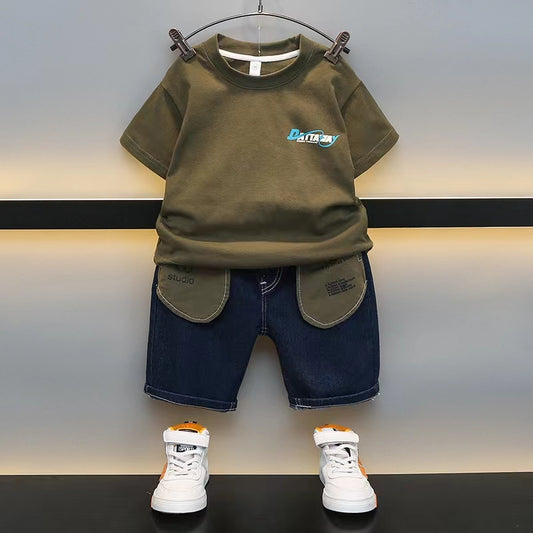 Boys' Summer Set Comfortable Pure Cotton Sweat-absorbing Fashion Trendy Popular