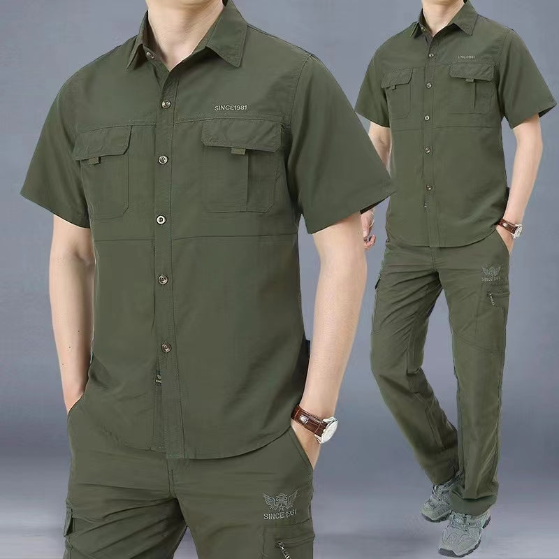 Men's Shirt New Summer Sweat-absorbing Pure Cotton Set