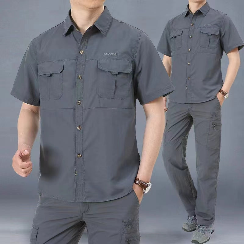 Men's Shirt New Summer Sweat-absorbing Pure Cotton Set