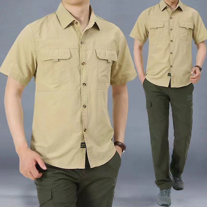 Men's Shirt New Summer Sweat-absorbing Pure Cotton Set