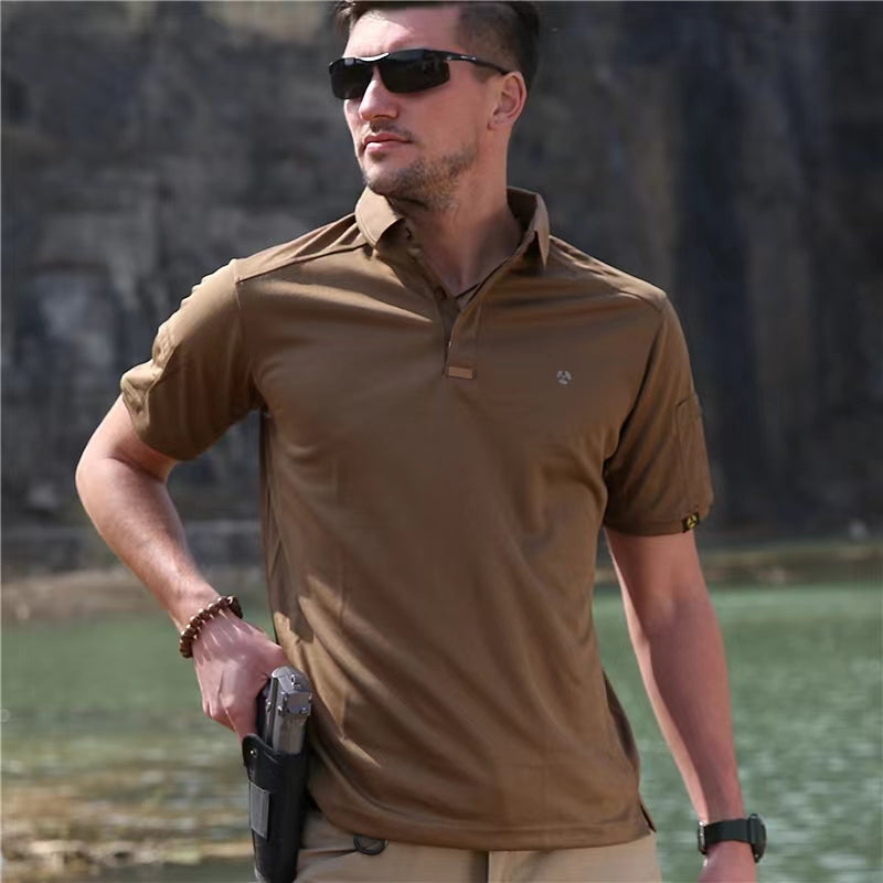 Men's short sleeved polo shirt with breathable and sweat wicking tactics