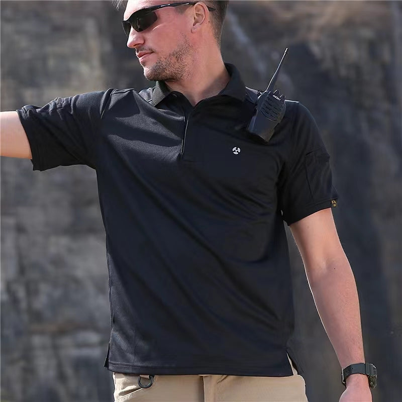 Men's short sleeved polo shirt with breathable and sweat wicking tactics