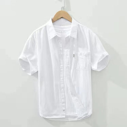 Men's short sleeved shirt with breathable and sweat absorbing pure cotton