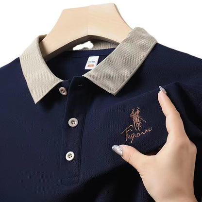 Men's short sleeved polo shirt made of pure cotton, breathable and comfortable