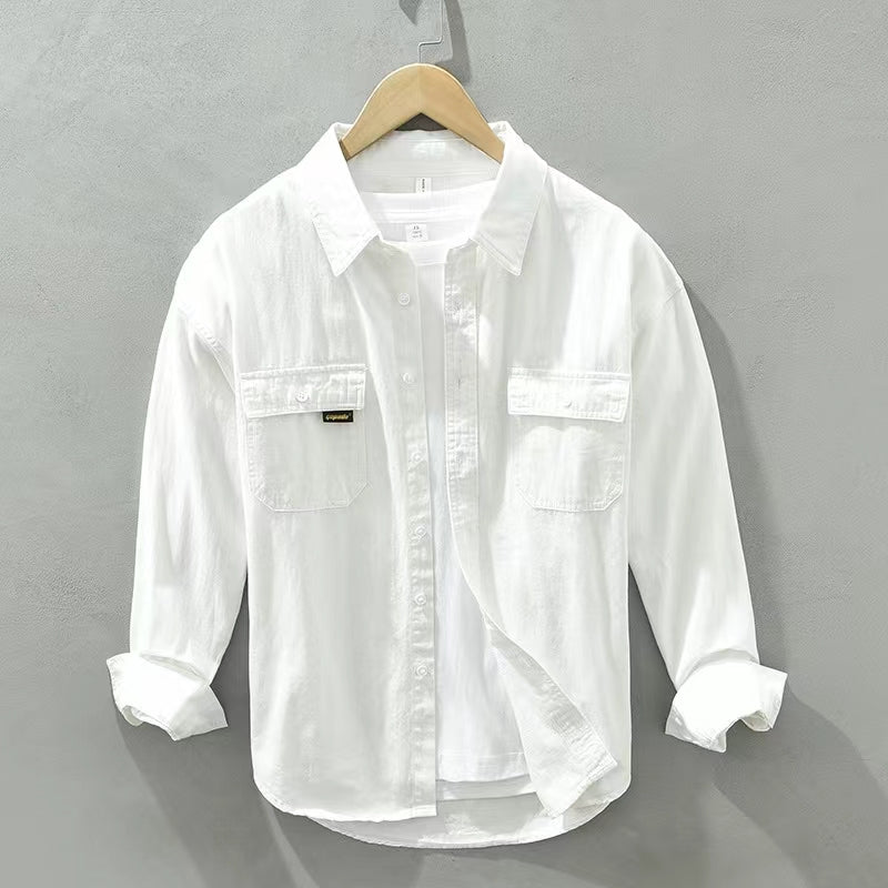 Men's long sleeved shirt made of pure cotton, summer breathable new style