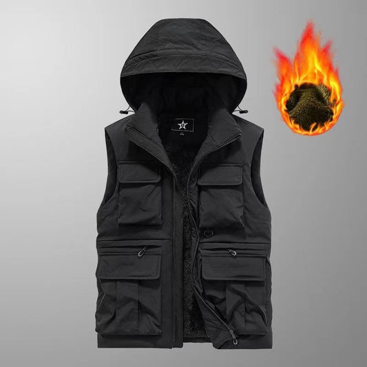 Men's vest is warm, windproof, and thickened with fleece