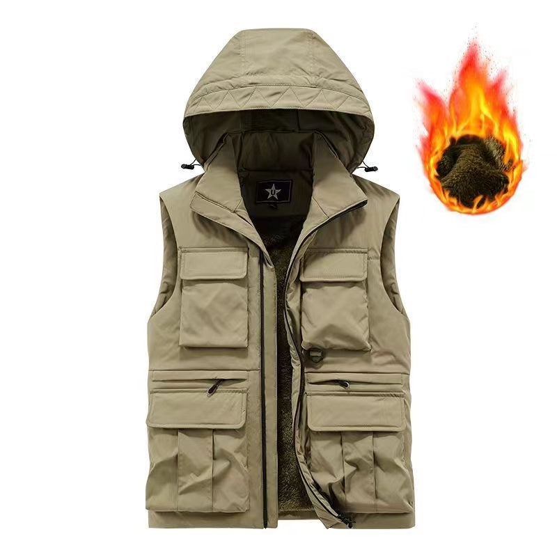 Men's vest is warm, windproof, and thickened with fleece