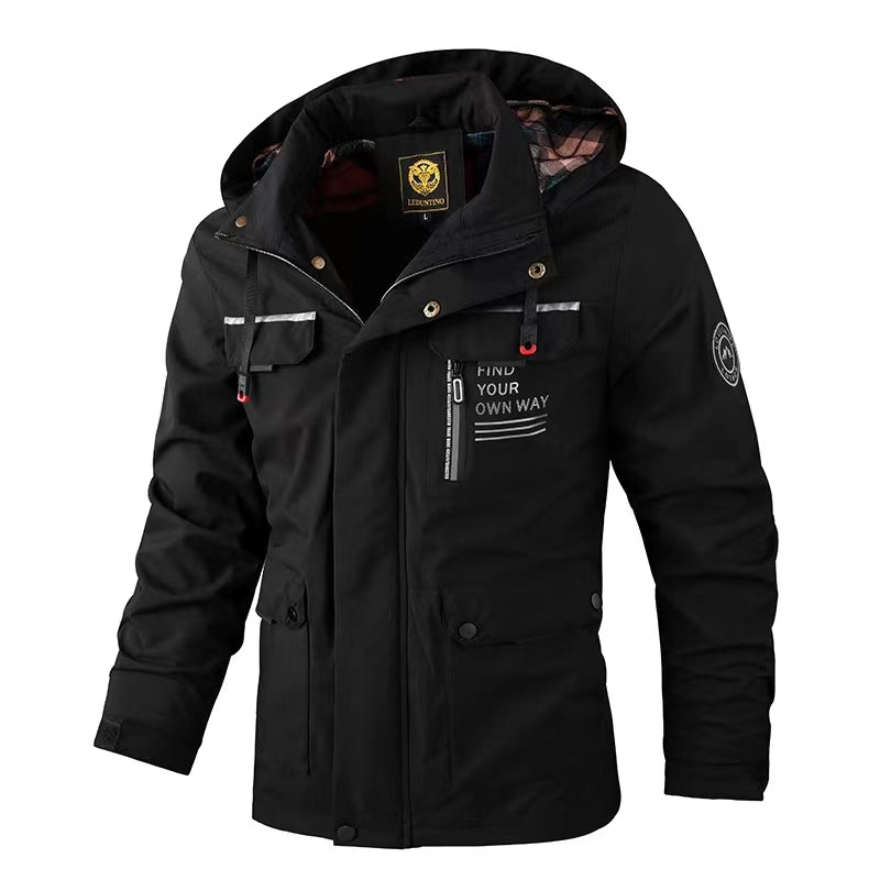 Men's outerwear with warm and windproof fleece