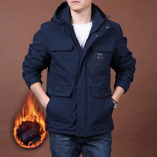 Men's windproof jacket with thickened fleece for warmth