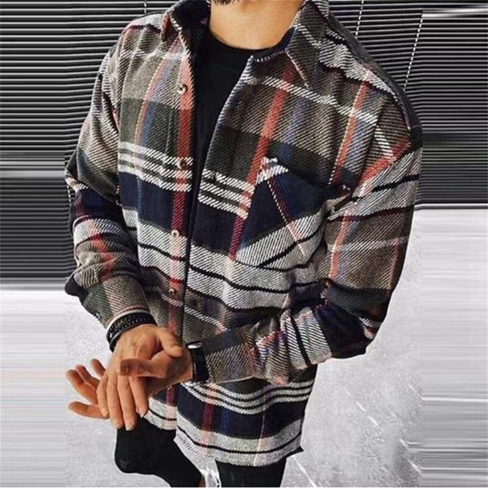 Men's new long sleeved checkered shirt,