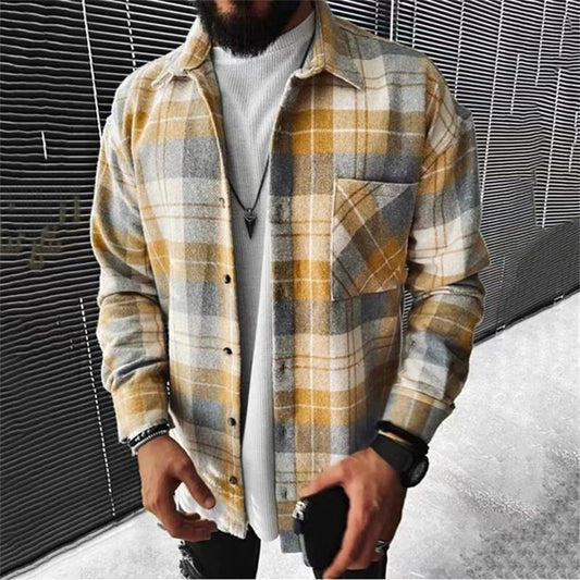 Men's new long sleeved checkered shirt,