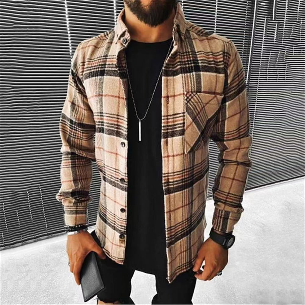 Men's new long sleeved checkered shirt,