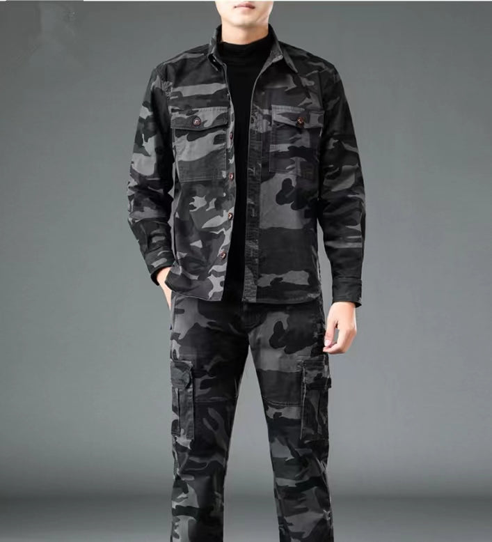 Men's new long sleeved camouflage suit with spring and autumn thickness