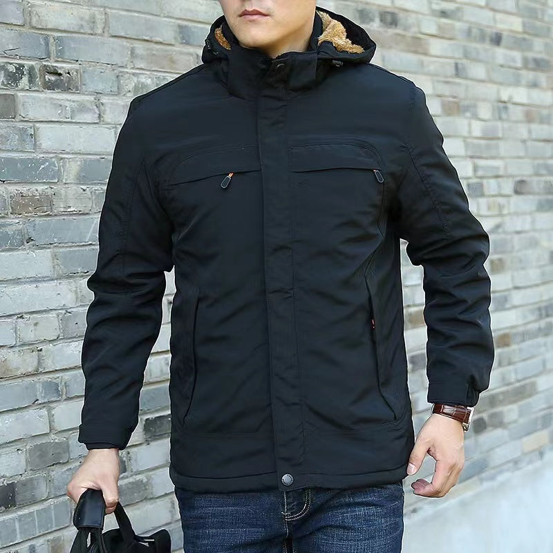 Winter fleece jacket men's youth casual jacket loose warm waterproof quick-drying jacket