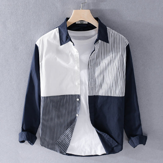Spring men's new color -colored cotton shirt youth leisure, fresh, handsome, comfortable bottom men's shirt 9729,ألوان ربيع جديد للرجال القطن القطني القطني الترفيهي للشباب ، قميص الرجال الطازج ، وسيم ، مريح ، 9729