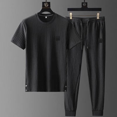 Summer oversized men's light, soft, ultra-thin, fast drying, and cool two-piece threaded high-end men's casual sports set