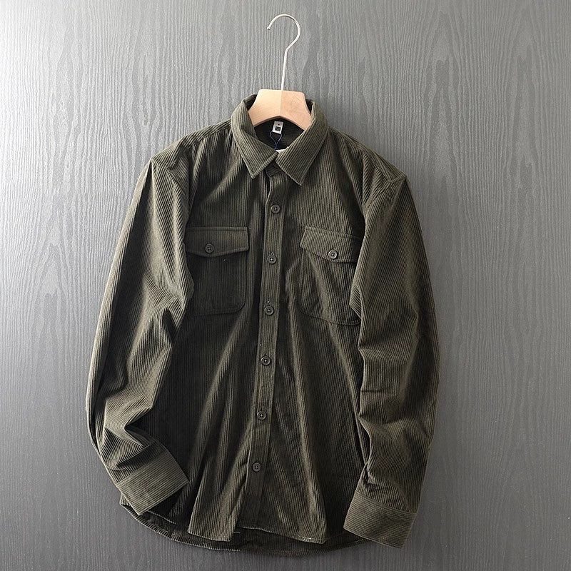 Men's Military Style New Men's Long Sleeve Slim Shirt Men's Long Sleeve Cotton Men's Shirt with Epaulets Double Pockets