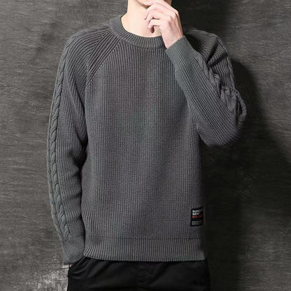 Men's sweater autumn and winter new loose knitted bottoming shirt men's heavy jacquard sweater retro Japanese style